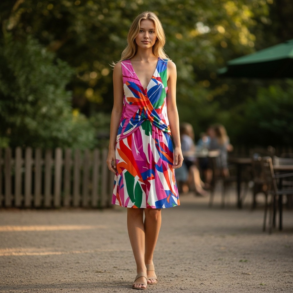 Soma Wknd Tropical Sleeveless Dress Built in Bra Resortwear Floral XS Pockets